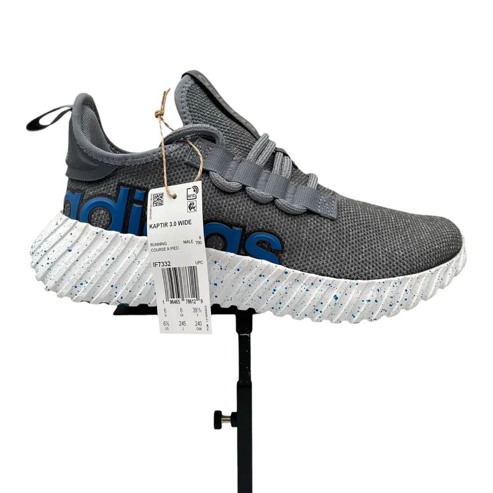 adidas Mens Kaptir 3.0 Running Shoes Size 6.5 WIDE Grey Blue Knit Upper Sneakers